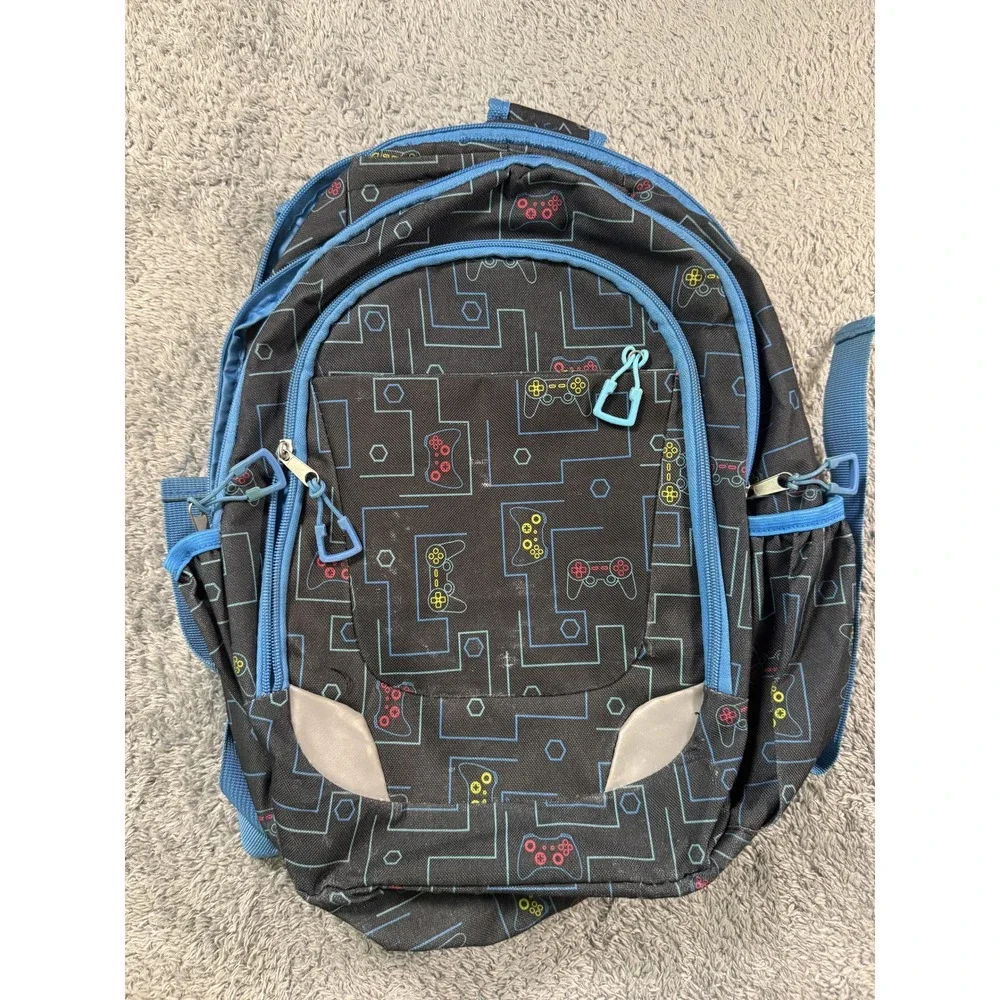 Unbranded Boys Gamer Pattern Backpack Medium Black Blue Video Game Controller